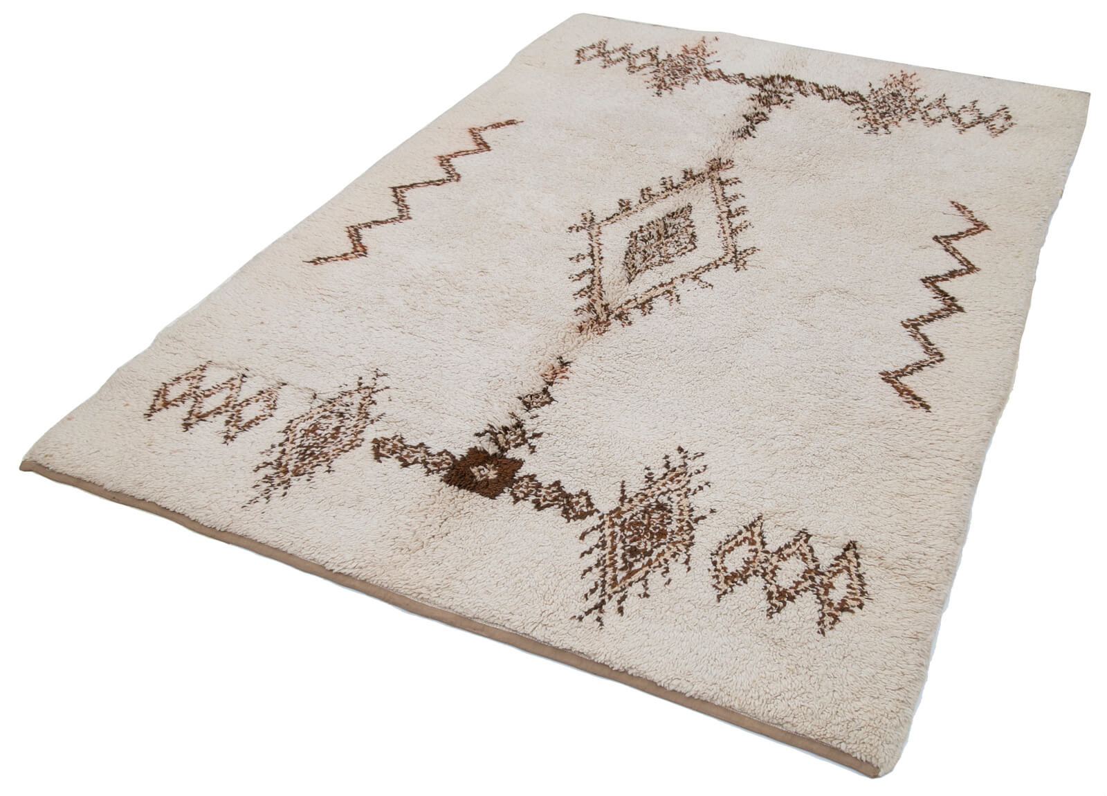 Handmade Area Rug - Beige Geometric Cotton Wool 5x8 Vintage Handwoven Carpet