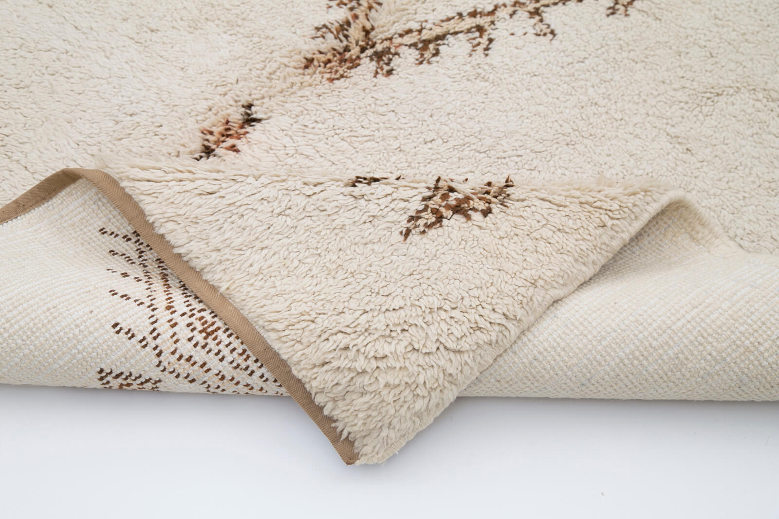 Handmade Area Rug - Beige Geometric Cotton Wool 5x8 Vintage Handwoven Carpet