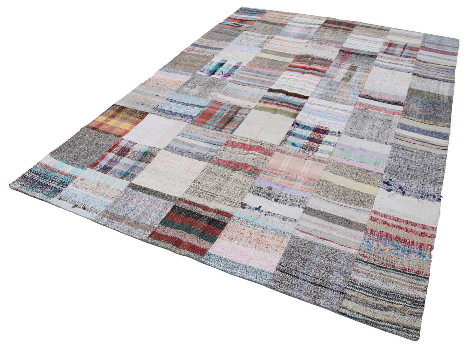 Handmade Patchwork Rug - Kirk Yama Grey Cotton Wool Vintage Area Rug 6'11''x10'