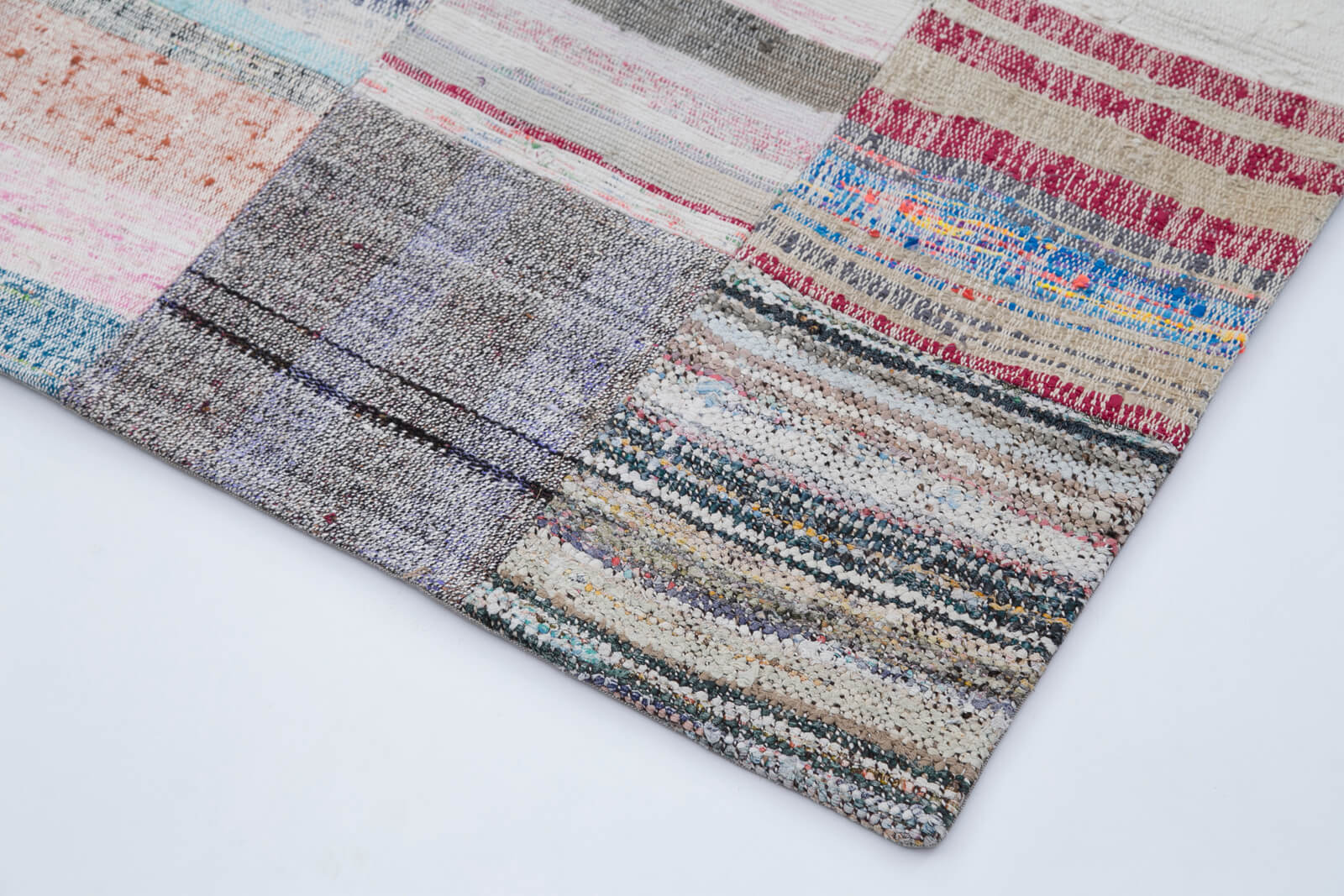 Handmade Patchwork Rug - Kirk Yama Grey Cotton Wool Vintage Area Rug 6'11''x10'