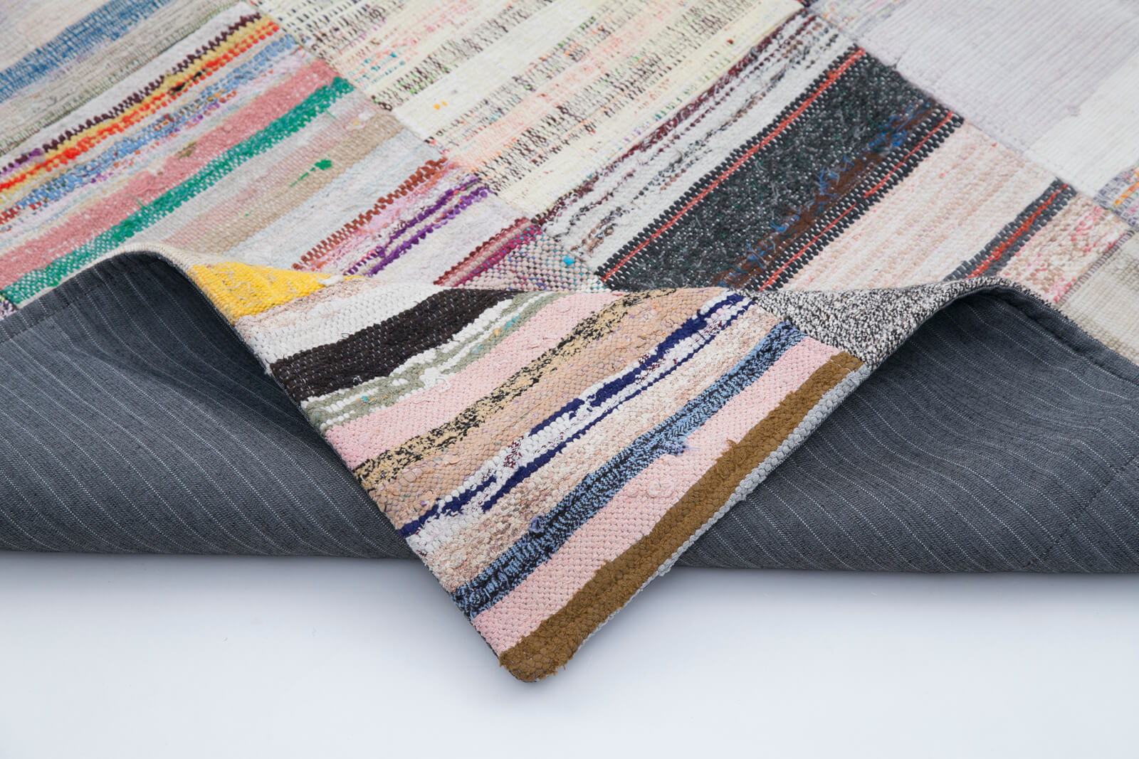 Handmade Area Rug - Kirk Yama Grey Patchwork Cotton Wool 9'10''x6'8''