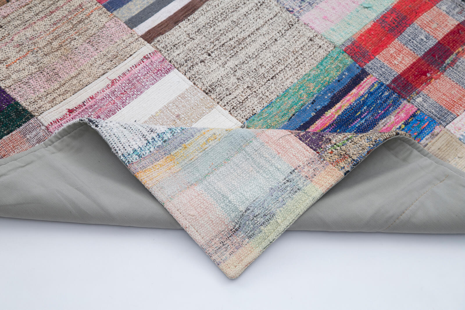 Handmade Area Rug - Kirk Yama Grey Patchwork Cotton Wool Carpet 6'7" x 9'9"