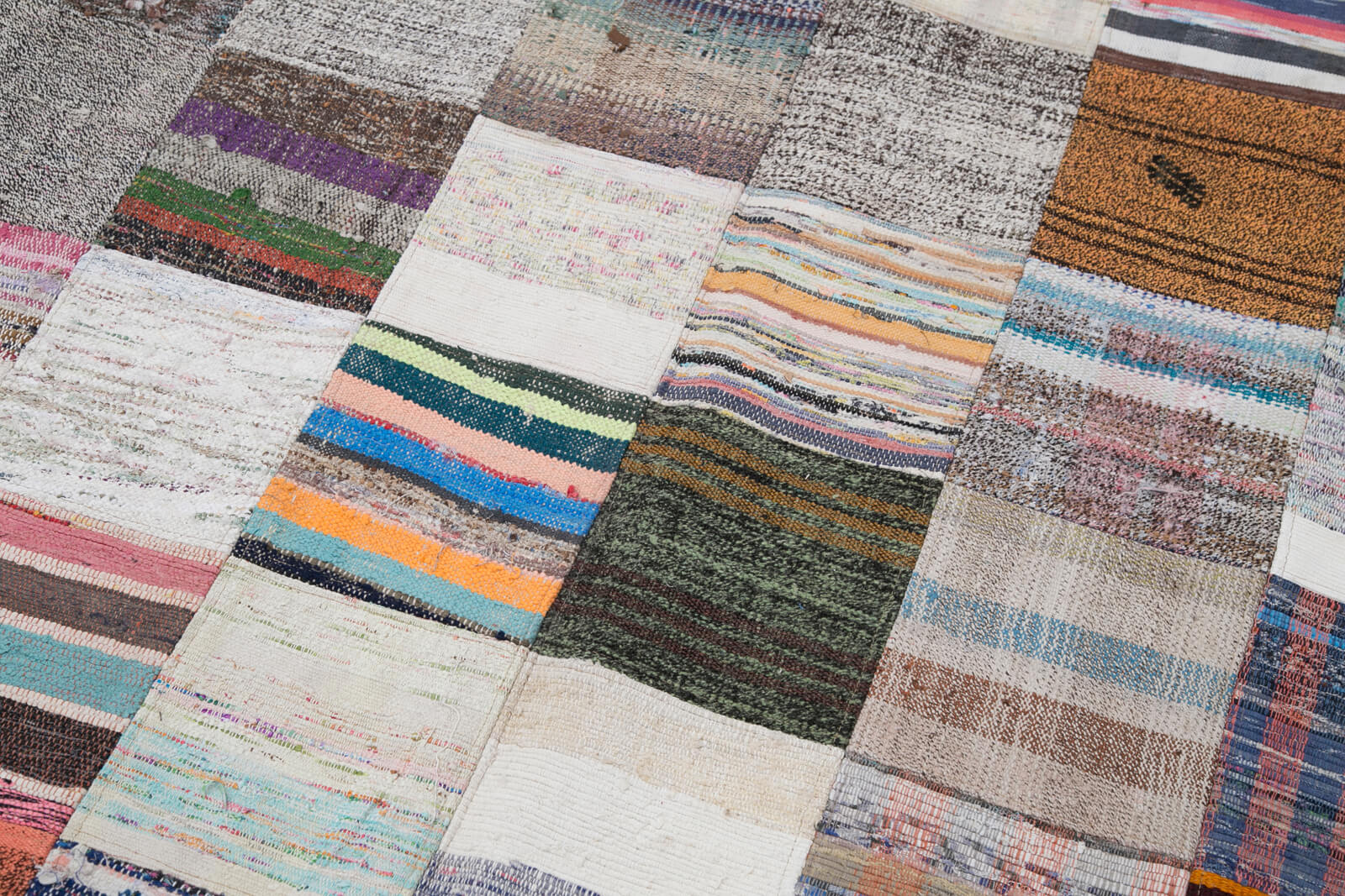Handmade Area Rug - Kirk Yama Grey Patchwork Cotton Wool Carpet 6'7" x 9'9"