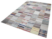 Handmade Wool Area Rug - Kirk Yama Grey Patchwork Design Cotton Wool Carpet 6'7" x 9'10"