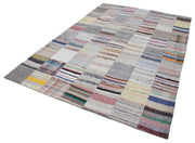 Handmade Patchwork Rug - Grey Area Rug 6x9 Feet | Cotton Wool Durable Carpet
