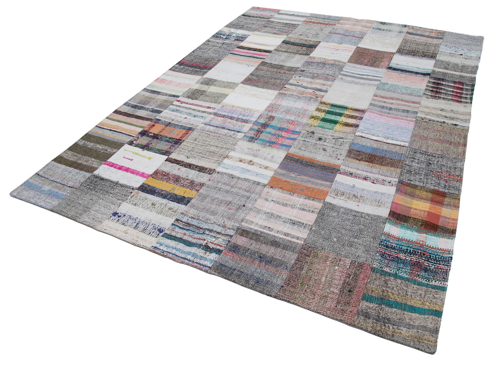 Handmade Patchwork Rug | Vintage Handwoven Carpet - Durable Cotton Wool Rug 7'x9'11''