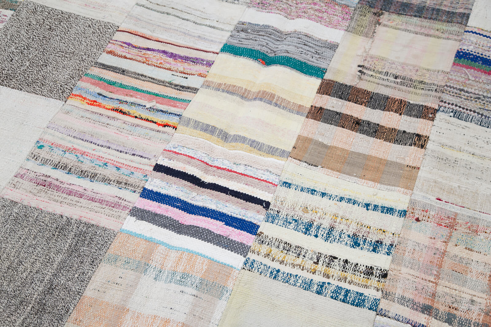 Handmade Area Rug – Kirk Yama Grey Patchwork Cotton Wool Vintage Carpet 6'7''x9'10''