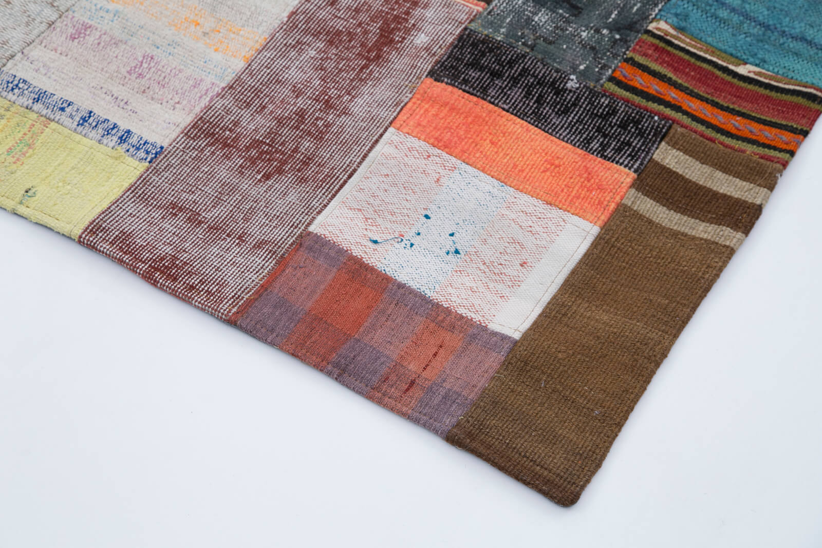 Handmade Area Rug - Kirk Yama Grey Patchwork Cotton Wool Carpet 6x9 Feet