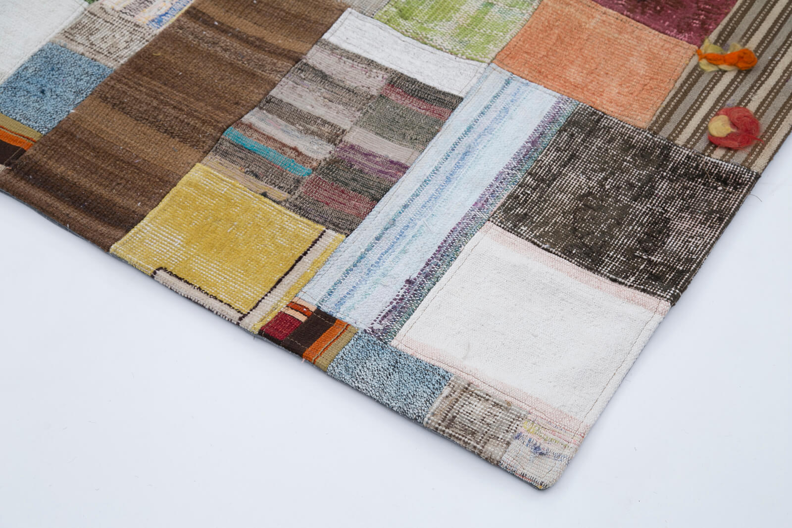 Handmade Area Rug - Grey Patchwork Cotton Wool Vintage Turkish Carpet 6'7''x9'10''