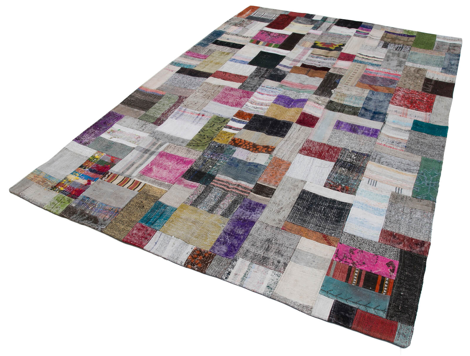 Handmade Wool Area Rug – Grey Patchwork 6x10 Cotton Wool Rug, Hand Woven Carpet