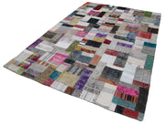 Handmade Wool Area Rug – Grey Patchwork 6x10 Cotton Wool Rug, Hand Woven Carpet