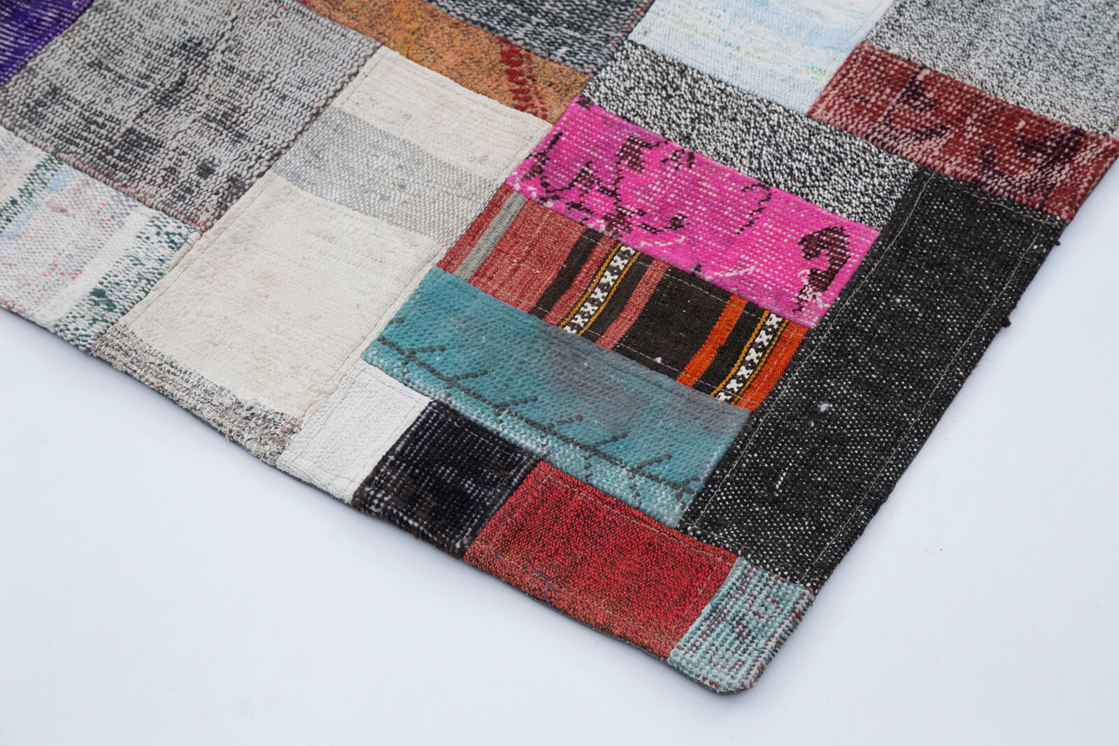 Handmade Wool Area Rug – Grey Patchwork 6x10 Cotton Wool Rug, Hand Woven Carpet