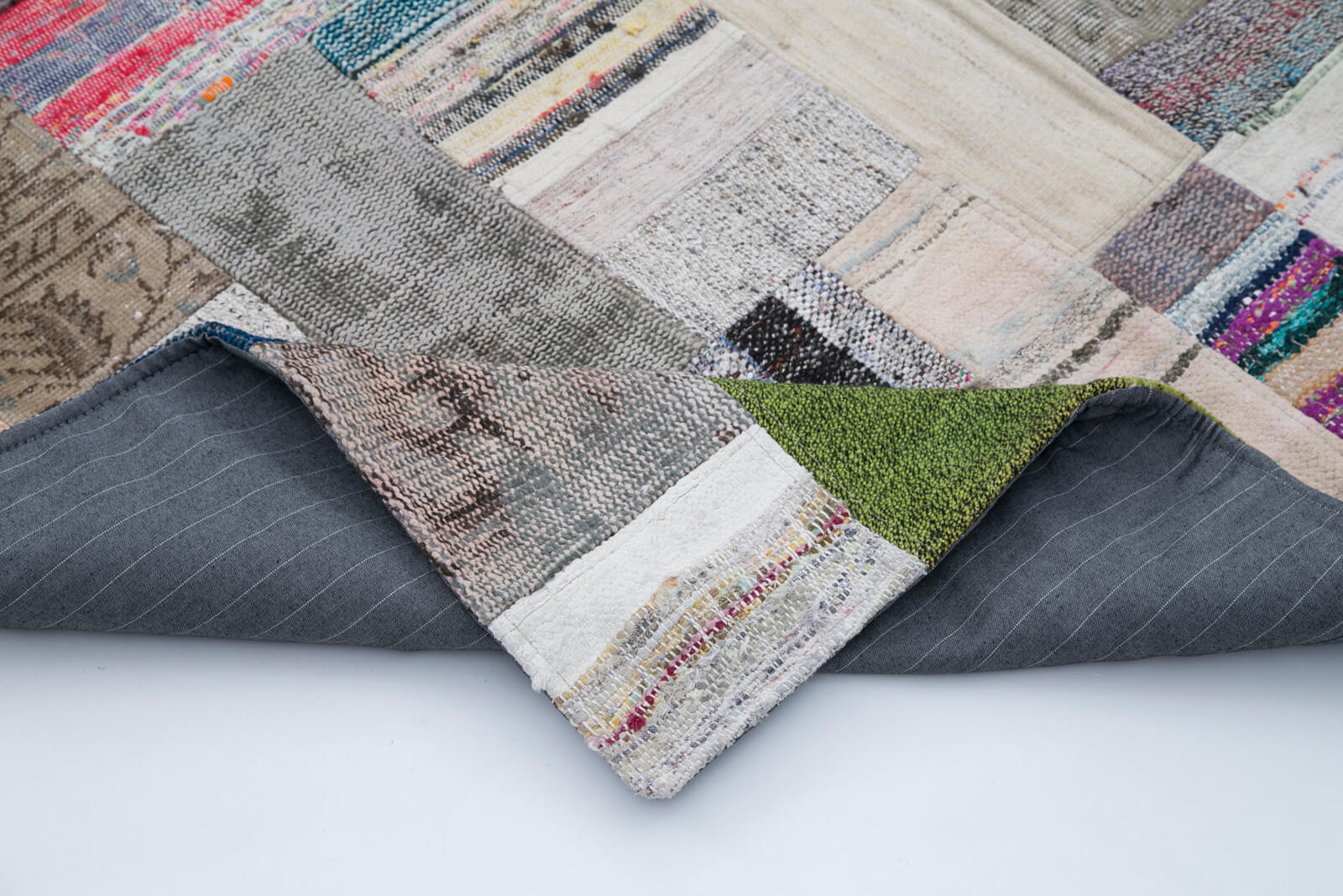 Handmade Wool Area Rug – Grey Patchwork 6x10 Cotton Wool Rug, Hand Woven Carpet