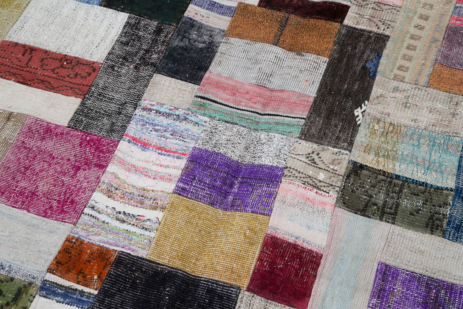 Handmade Wool Area Rug – Grey Patchwork 6x10 Cotton Wool Rug, Hand Woven Carpet