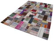 Handmade Patchwork Rug - Grey Patchwork Carpet 6'7''x9'10'' Cotton Wool Blend