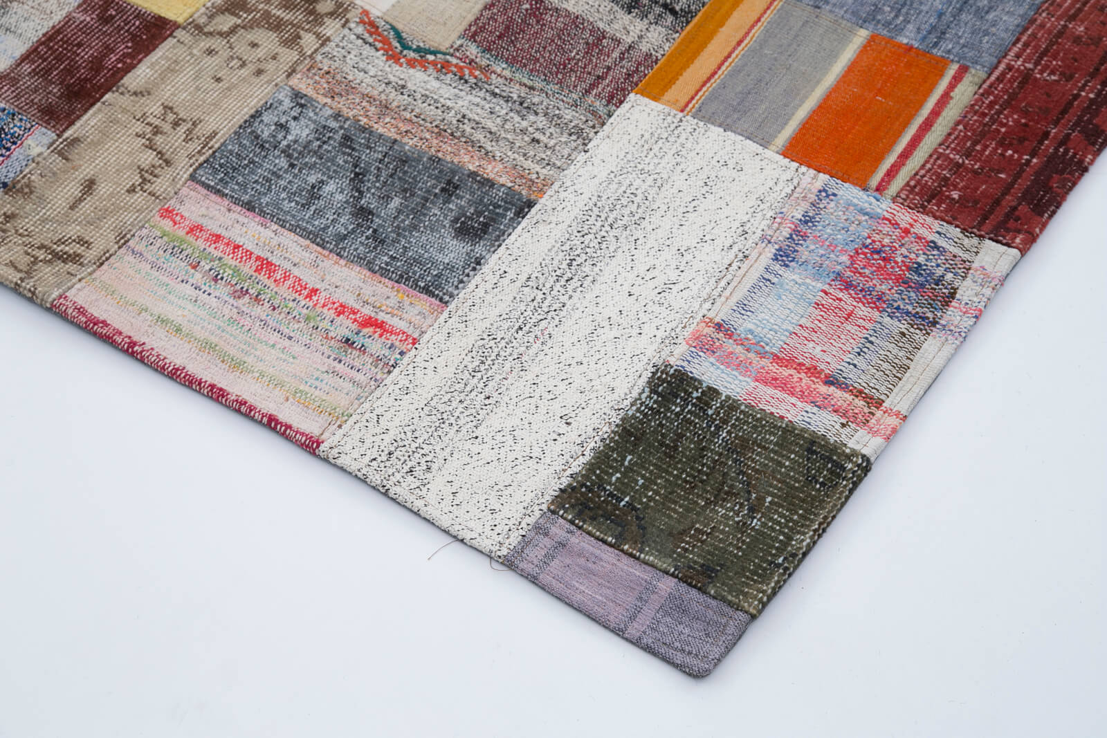 Handmade Patchwork Rug - Grey Patchwork Carpet 6'7''x9'10'' Cotton Wool Blend