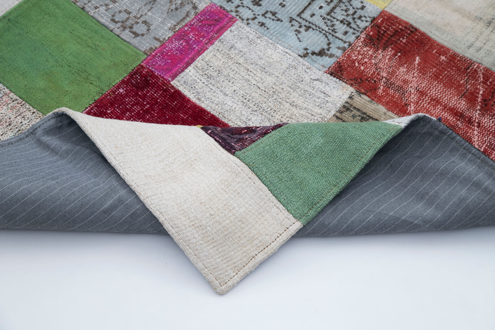 Handmade Patchwork Rug - Grey Patchwork Carpet 6'7''x9'10'' Cotton Wool Blend