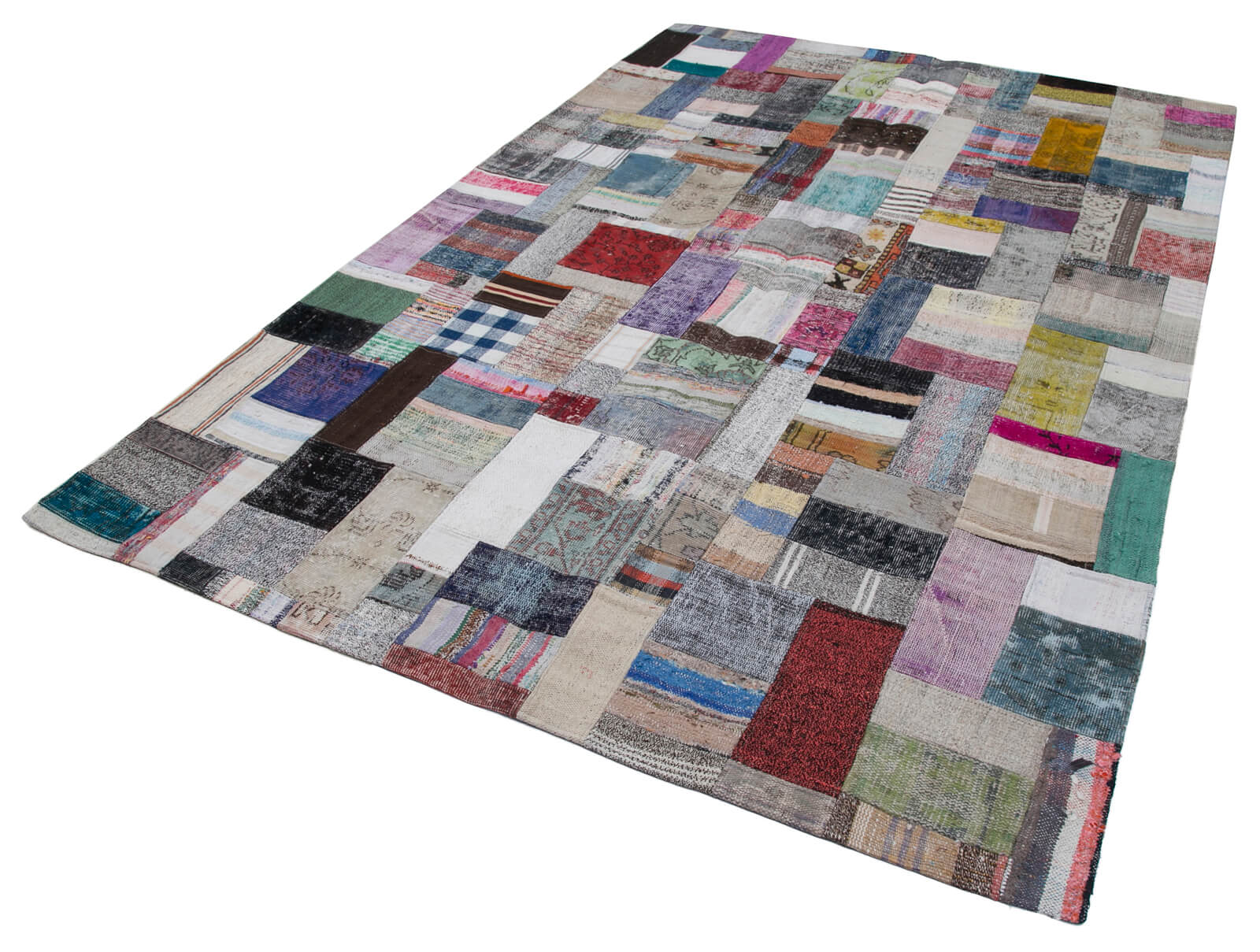 Handmade Patchwork Rug – Grey Area Rug Cotton Wool Vintage Handwoven Carpet 6'6''x9'10''