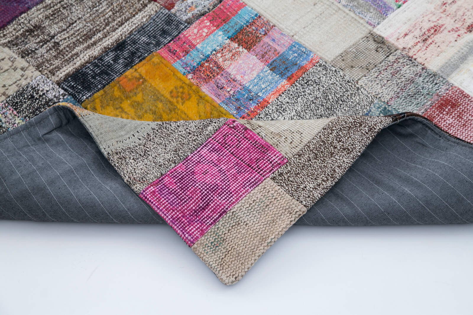 Handmade Patchwork Rug – Grey Area Rug Cotton Wool Vintage Handwoven Carpet 6'6''x9'10''