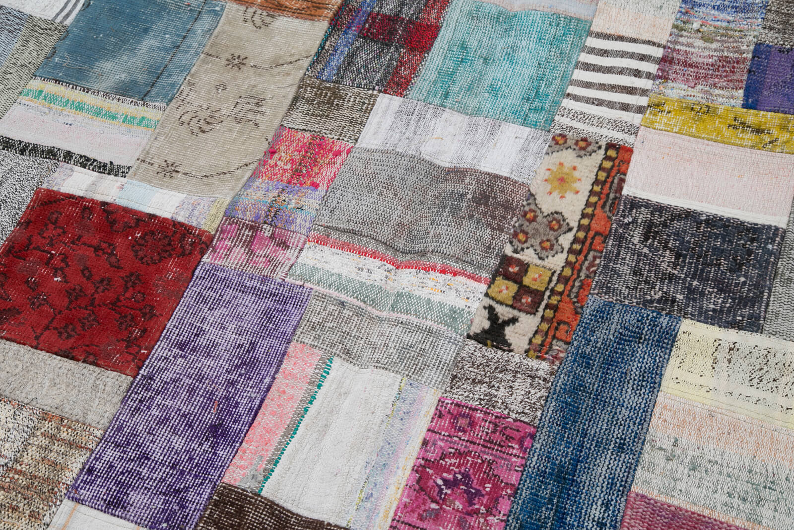 Handmade Patchwork Rug – Grey Area Rug Cotton Wool Vintage Handwoven Carpet 6'6''x9'10''
