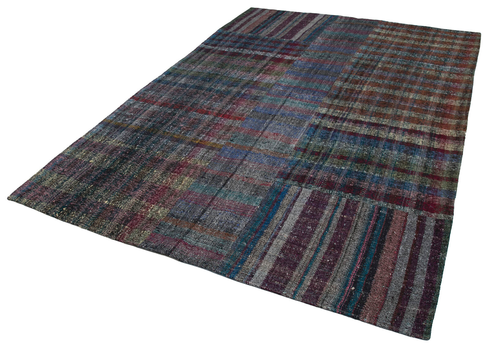 Handmade Patchwork Rug - Grey Cotton Wool Blend Vintage Area Rug 6'11''x9'10''