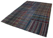 Handmade Patchwork Rug - Grey Cotton Wool Blend Vintage Area Rug 6'11''x9'10''