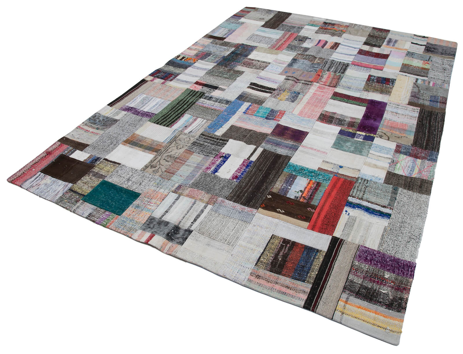Handmade Patchwork Rug - Grey Cotton Wool Vintage Area Rug 6'10" x 10'0"