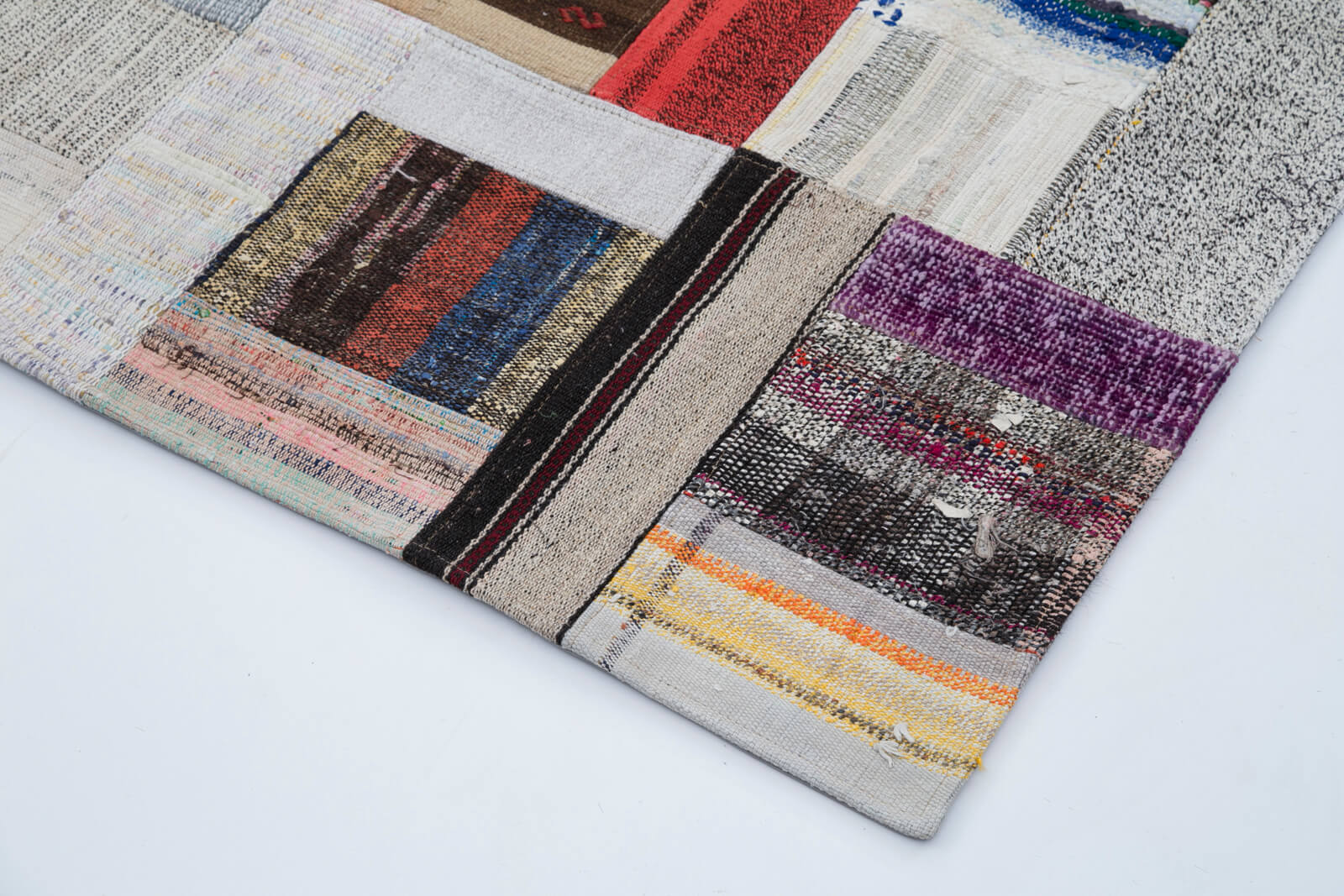 Handmade Patchwork Rug - Grey Cotton Wool Vintage Area Rug 6'10" x 10'0"