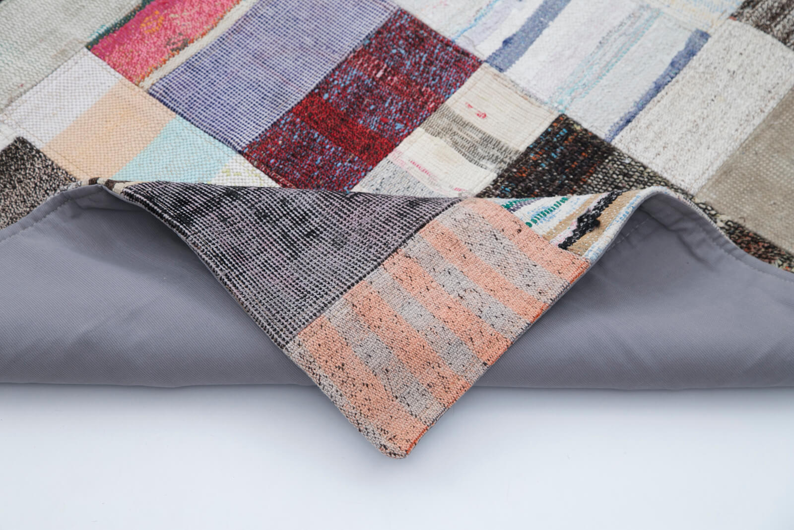 Handmade Patchwork Rug - Grey Cotton Wool Vintage Area Rug 6'10" x 10'0"