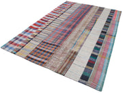Handmade Wool Area Rug - Kirk Yama Grey Patchwork Cotton Wool Carpet 6'6''x9'11''