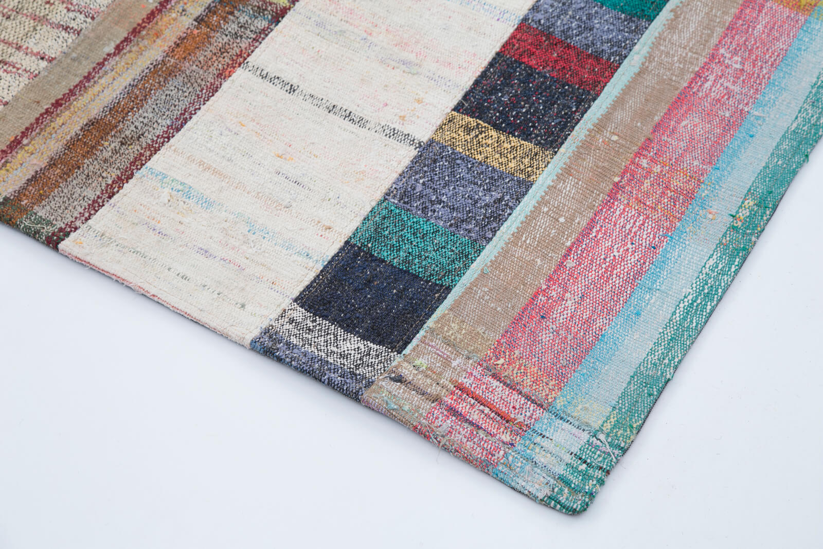 Handmade Wool Area Rug - Kirk Yama Grey Patchwork Cotton Wool Carpet 6'6''x9'11''