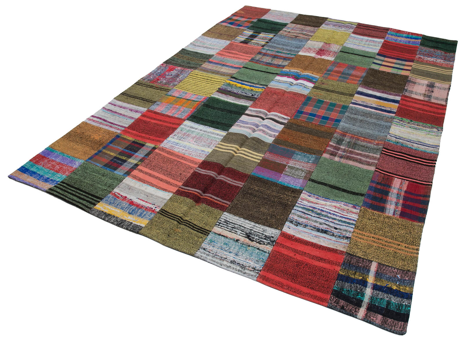 Handmade Area Rug – Grey Patchwork Wool Cotton Carpet 6'10"x9'11" Durable Soft