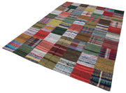 Handmade Area Rug – Grey Patchwork Wool Cotton Carpet 6'10"x9'11" Durable Soft