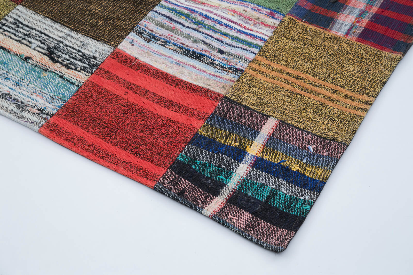 Handmade Area Rug – Grey Patchwork Wool Cotton Carpet 6'10"x9'11" Durable Soft