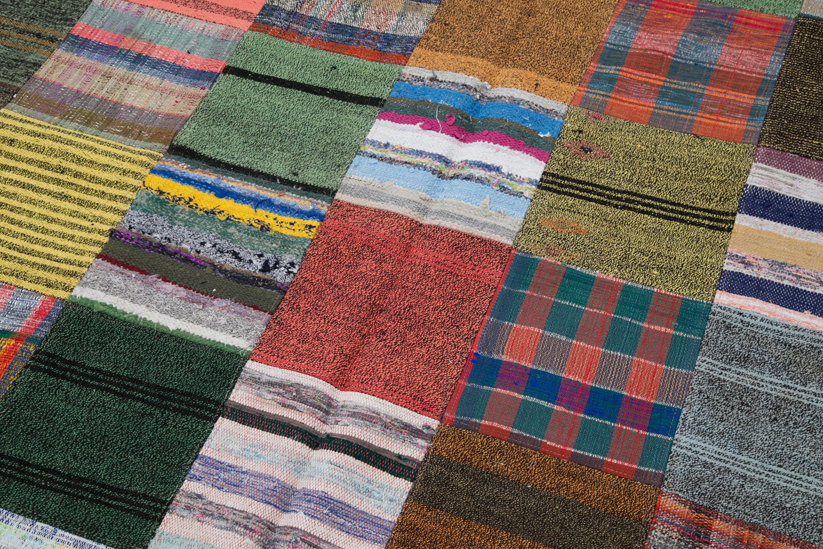 Handmade Area Rug – Grey Patchwork Wool Cotton Carpet 6'10"x9'11" Durable Soft