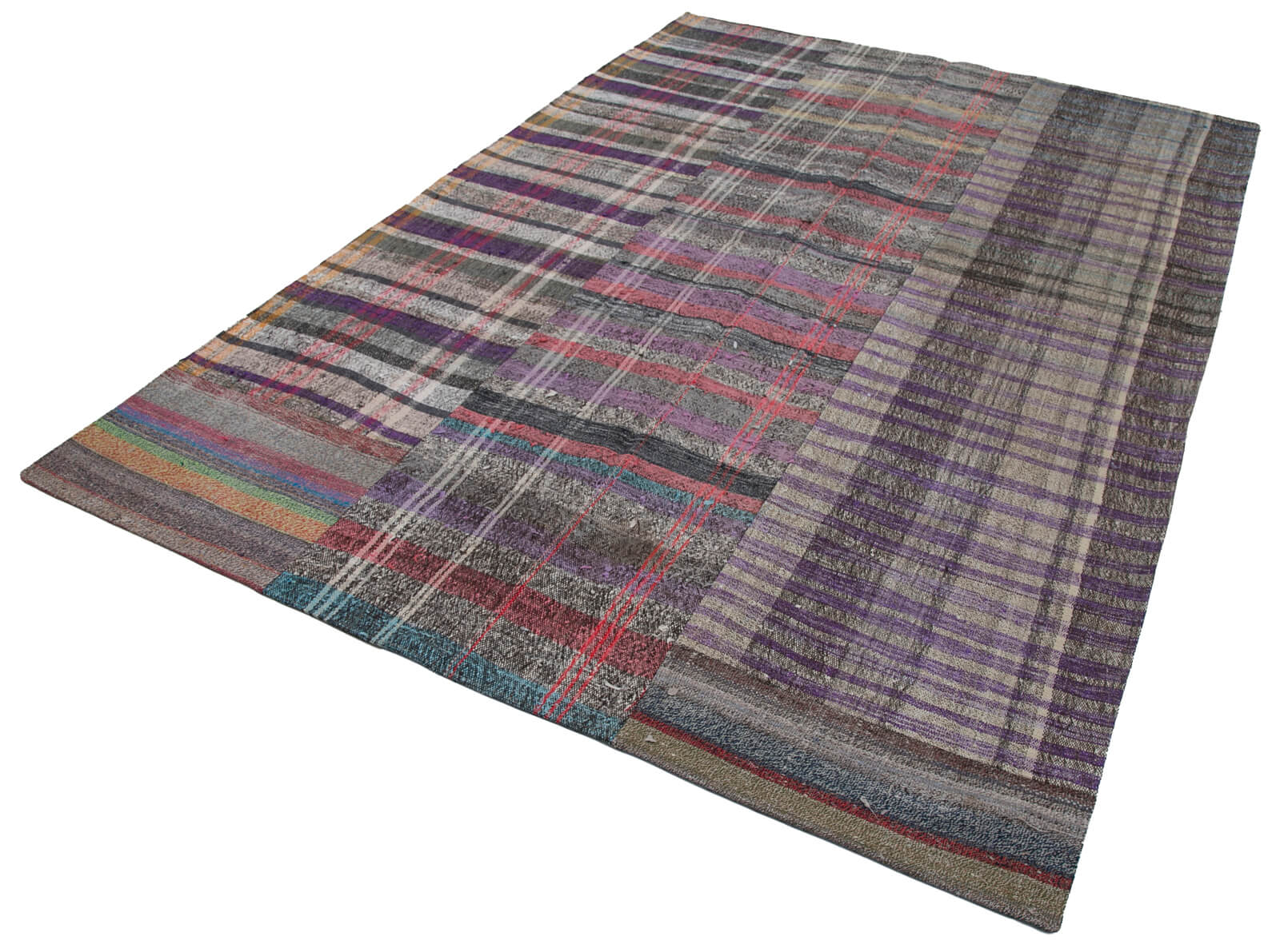 Handmade Wool Area Rug | Grey Patchwork Carpet Cotton Wool Blend 6'9'' x 10'0''