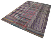 Handmade Wool Area Rug | Grey Patchwork Carpet Cotton Wool Blend 6'9'' x 10'0''