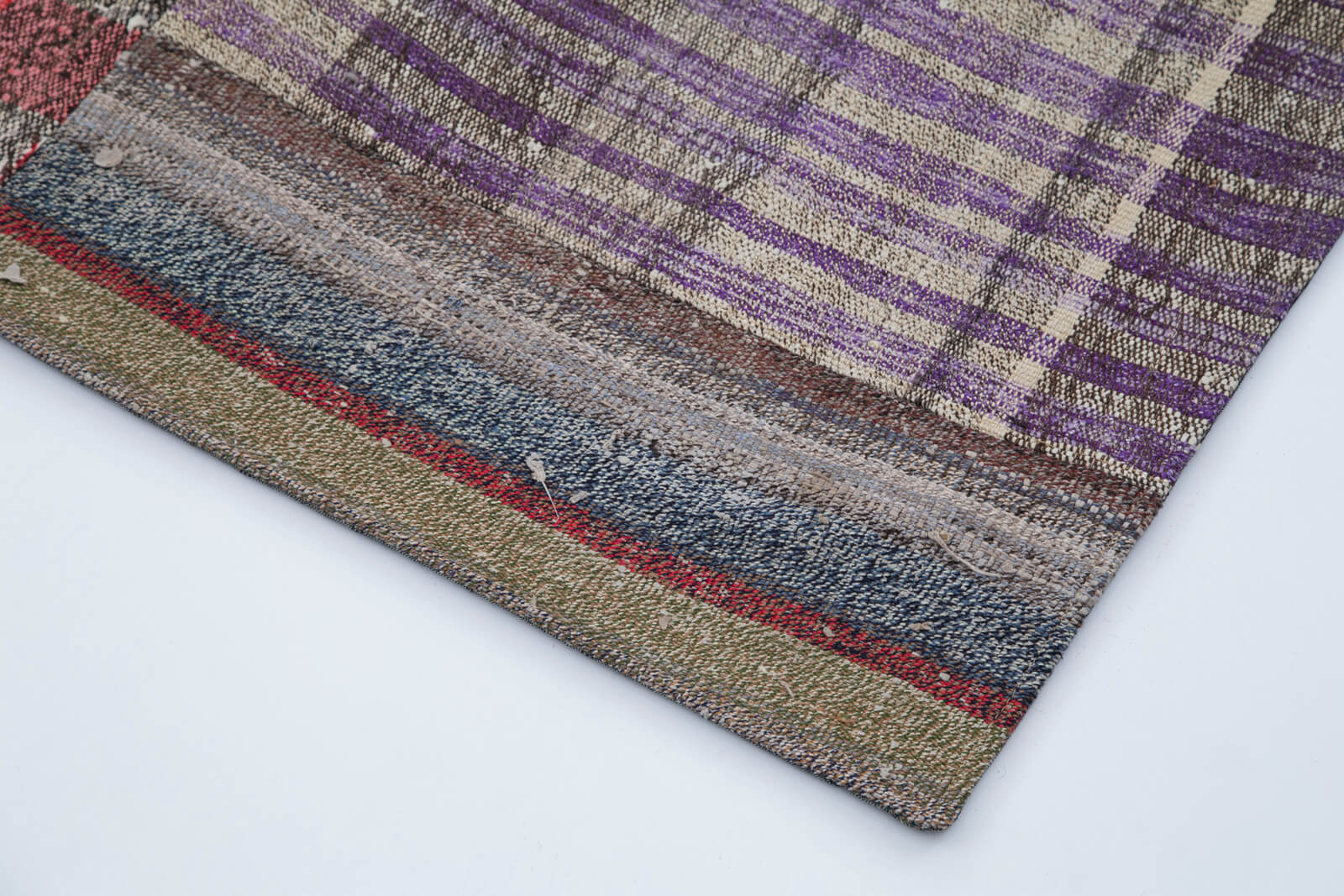 Handmade Wool Area Rug | Grey Patchwork Carpet Cotton Wool Blend 6'9'' x 10'0''