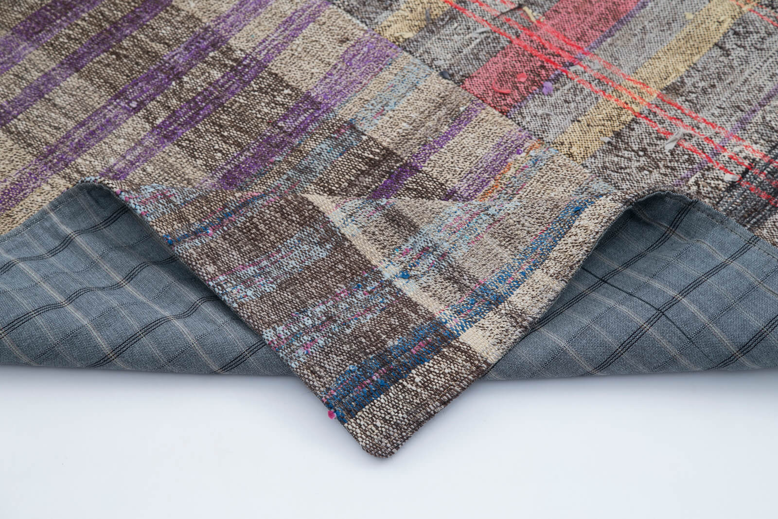 Handmade Wool Area Rug | Grey Patchwork Carpet Cotton Wool Blend 6'9'' x 10'0''