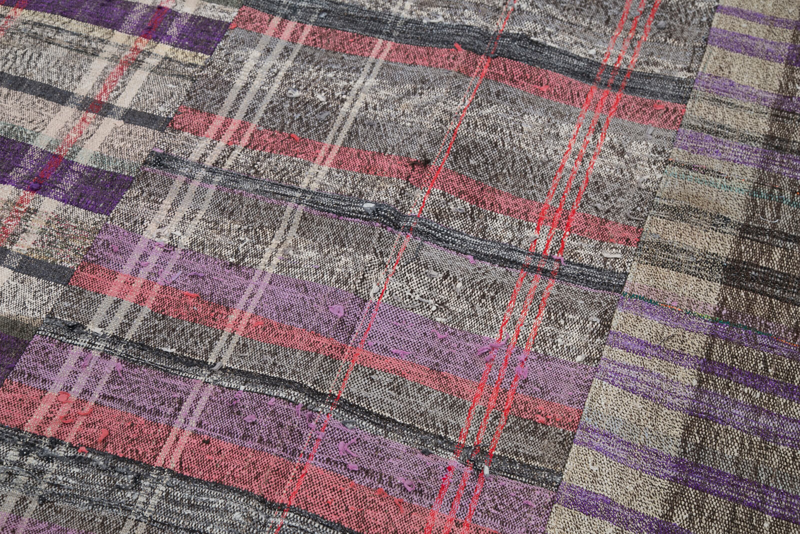 Handmade Wool Area Rug | Grey Patchwork Carpet Cotton Wool Blend 6'9'' x 10'0''