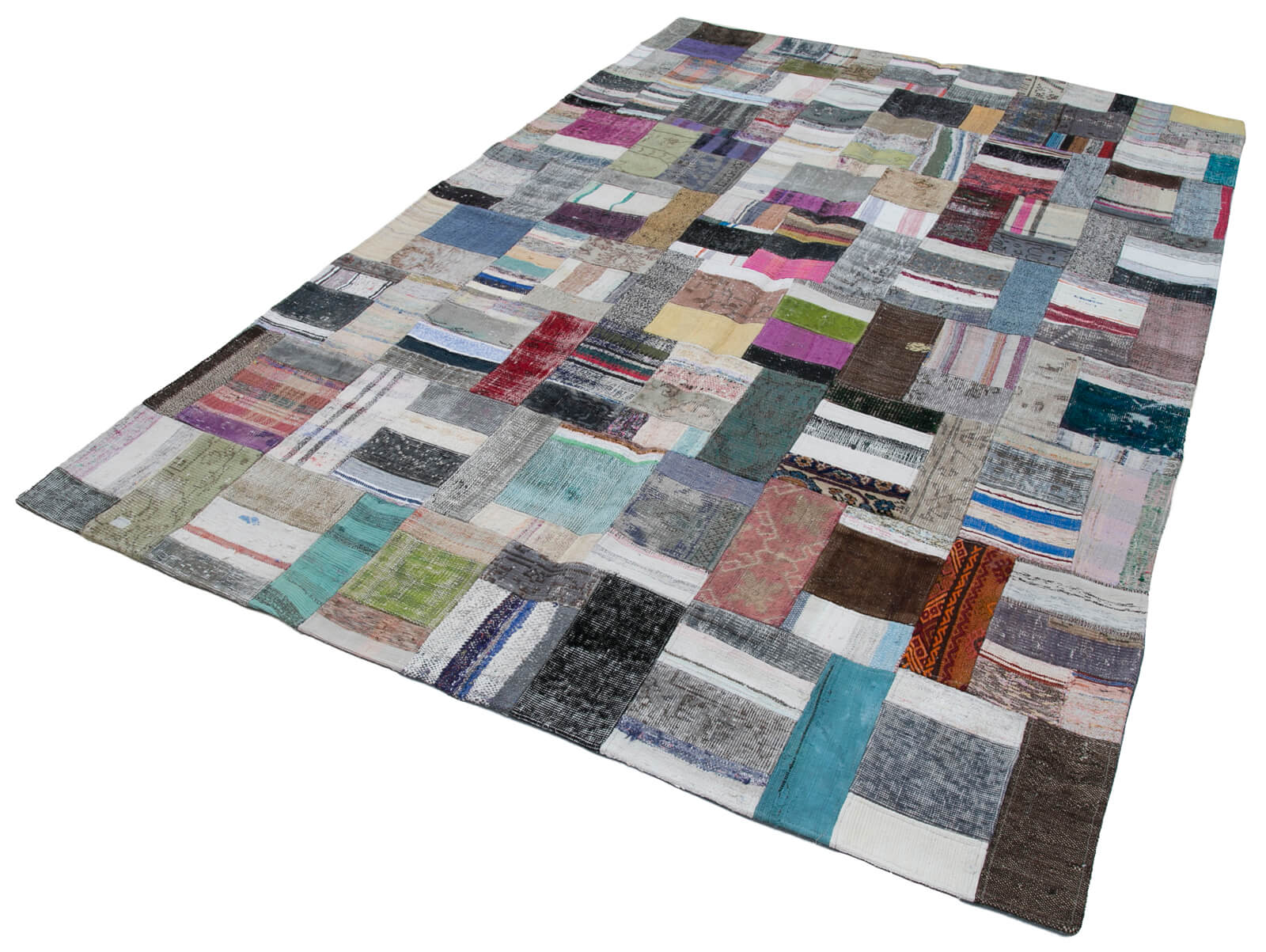 Handmade Patchwork Rug - Kirk Yama Grey Cotton Wool Carpet 6'7''x10'0''