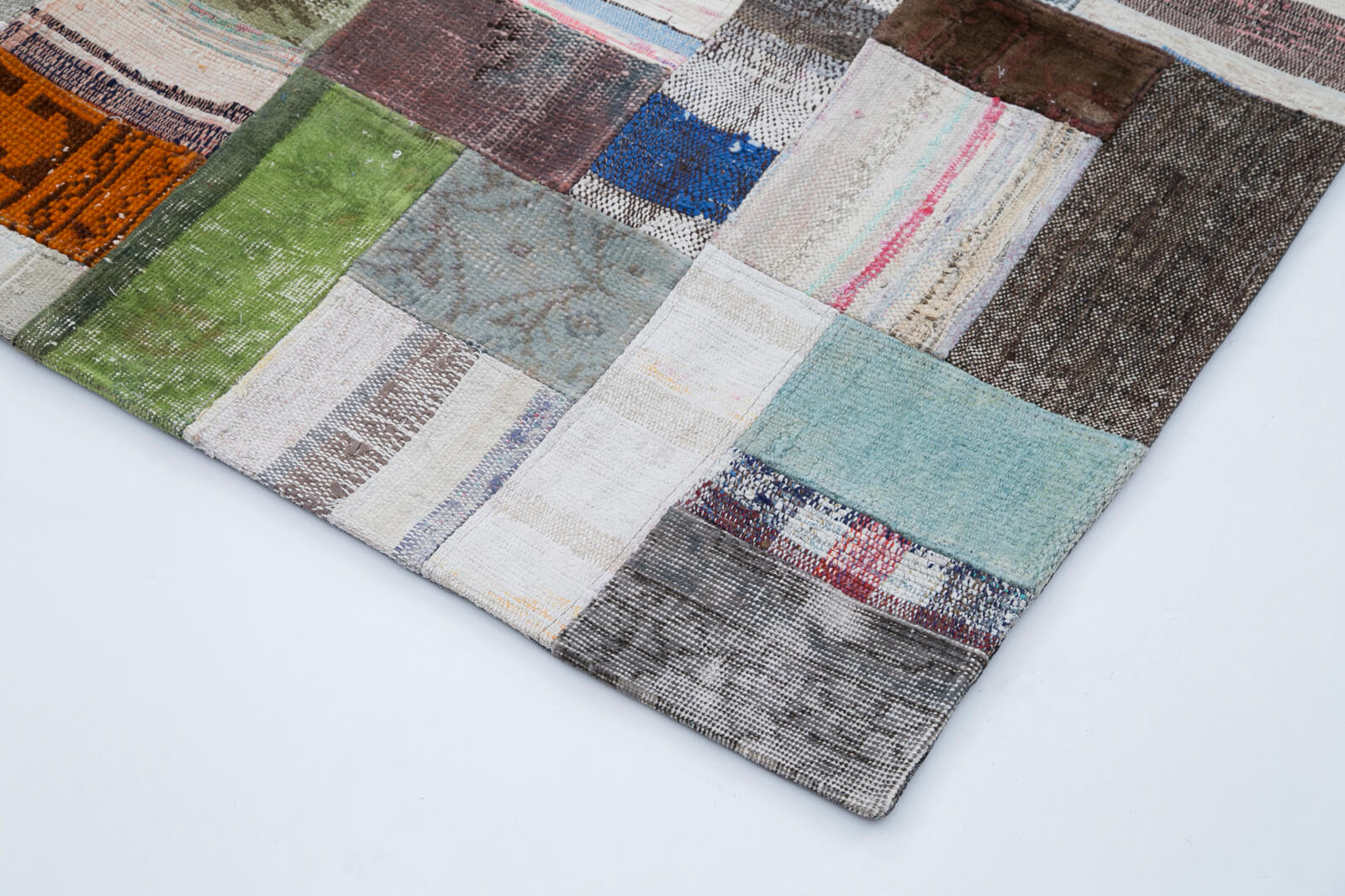 Handmade Wool Area Rug - Kirk Yama Grey Patchwork Carpet 6'7''x9'10'' Cotton Wool
