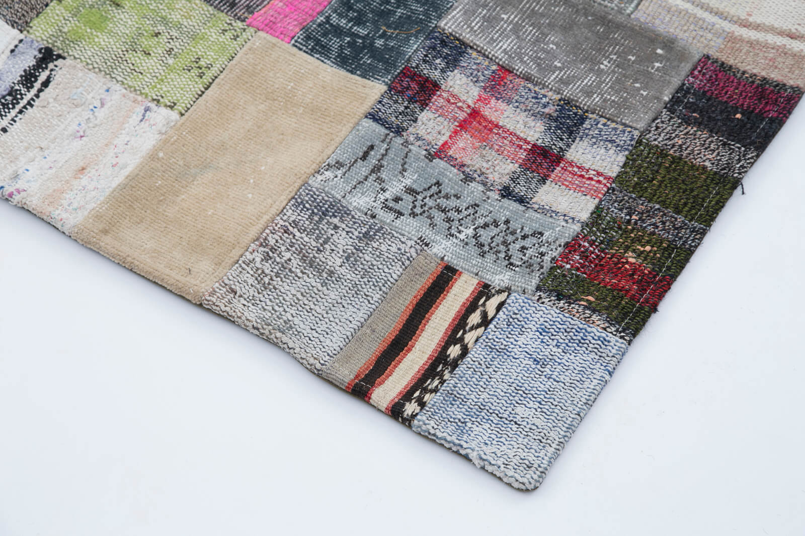 Handmade Area Rug – Grey Patchwork Wool Cotton Carpet 6'7''x9'11'' for Living Room