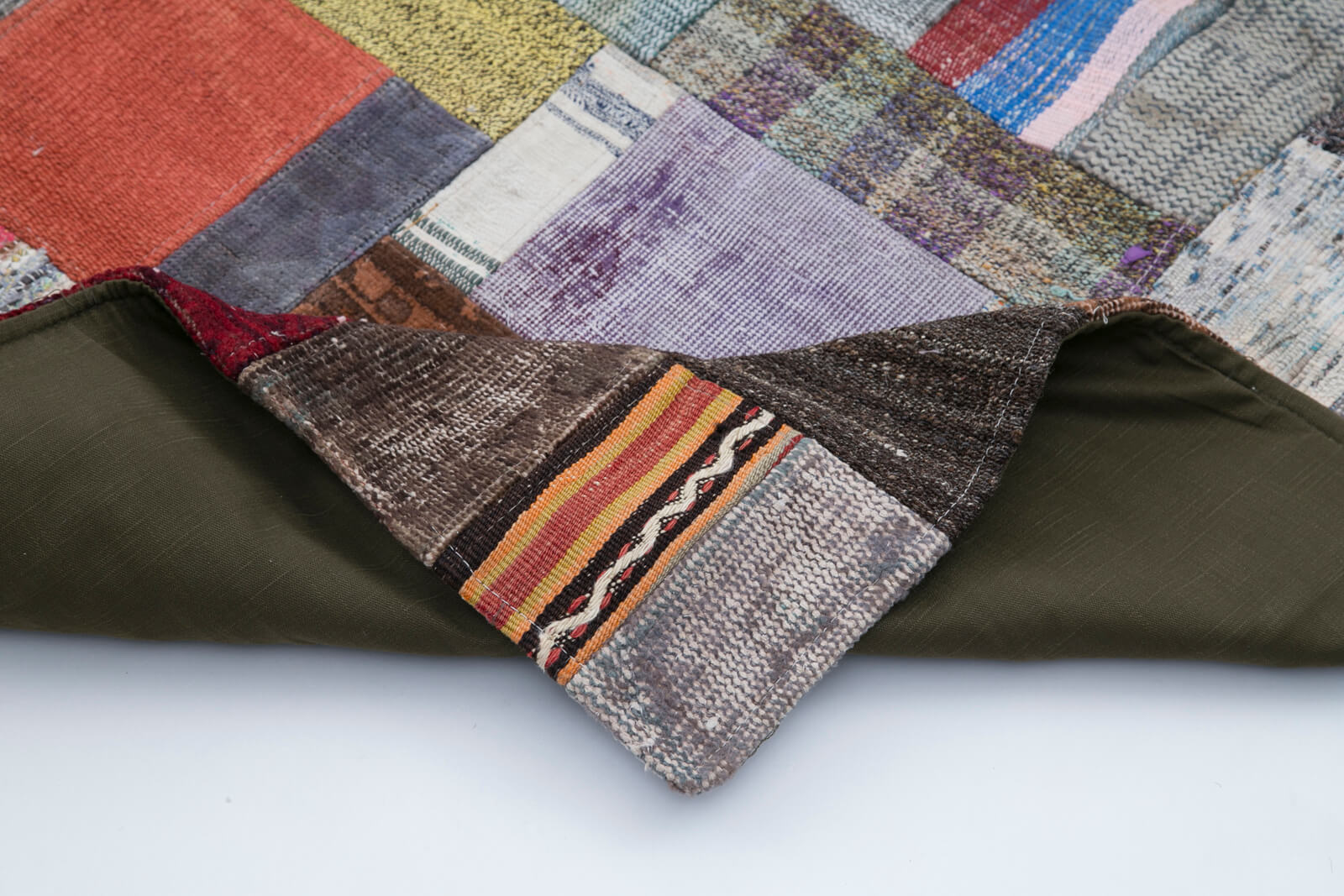 Handmade Area Rug – Grey Patchwork Wool Cotton Carpet 6'7''x9'11'' for Living Room