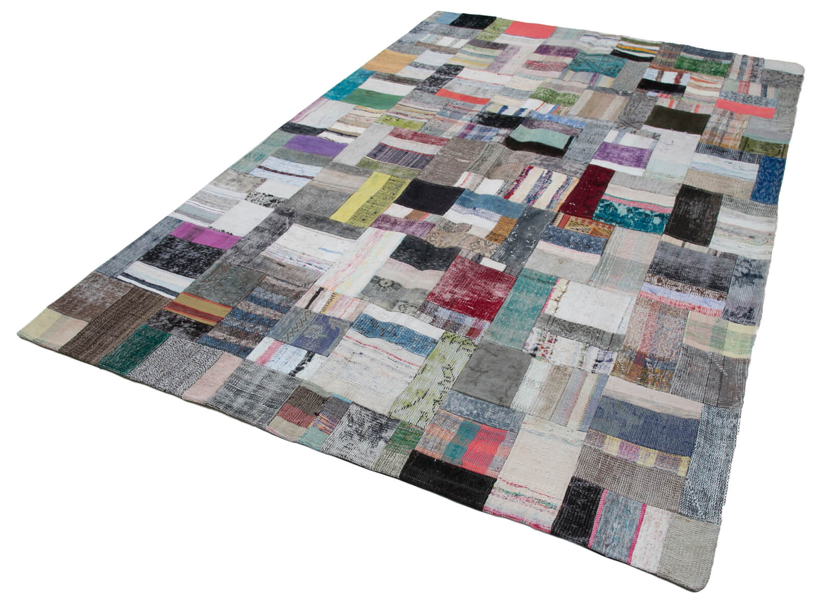 Handmade Patchwork Rug - Grey Cotton Wool Carpet 6'7''x10'0'' Vintage Turkish Area Rug