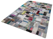Handmade Patchwork Rug - Grey Cotton Wool Carpet 6'7''x10'0'' Vintage Turkish Area Rug