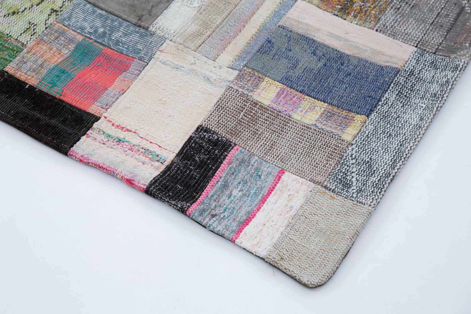 Handmade Patchwork Rug - Grey Cotton Wool Carpet 6'7''x10'0'' Vintage Turkish Area Rug