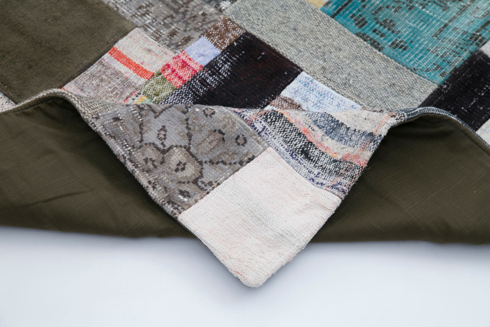 Handmade Patchwork Rug - Grey Cotton Wool Carpet 6'7''x10'0'' Vintage Turkish Area Rug