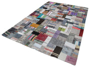 Handmade Wool Area Rug - Kirk Yama Grey Patchwork Design, Cotton Wool Carpet 6'6''x9'11''