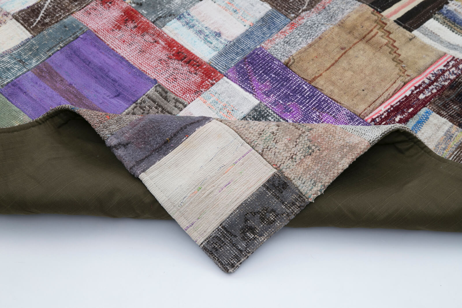 Handmade Wool Area Rug - Kirk Yama Grey Patchwork Design, Cotton Wool Carpet 6'6''x9'11''